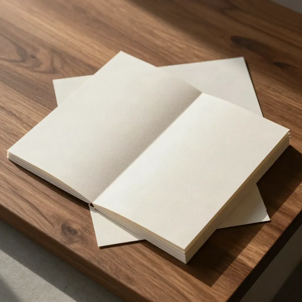 Von oben: ein Typo-Vorlagen-Paket aus Papierhüllen, Guide-Case und zwei Modulen auf Holzsteinfläche.